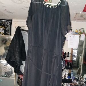 White House Black Market Black Sheer Tiered Maxi Dress with Braided Neckline
